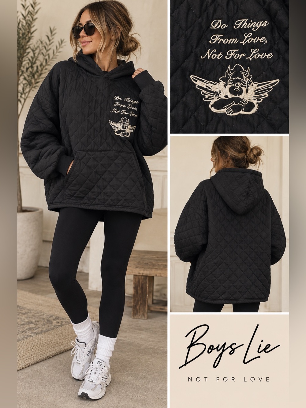 Boys Lie Not For Love Quilted Hoodie Black Cherub Oversized OS Rare